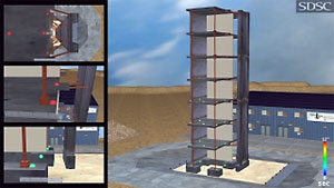 Movies created by SDSC visualization experts using data from a sensor-equipped building give UCSD engineers a powerful tool to explore structure performance from different perspectives in full-scale earthquake shake table experiments. Credit: Amit Chourasia, SDSC Visualization Services.