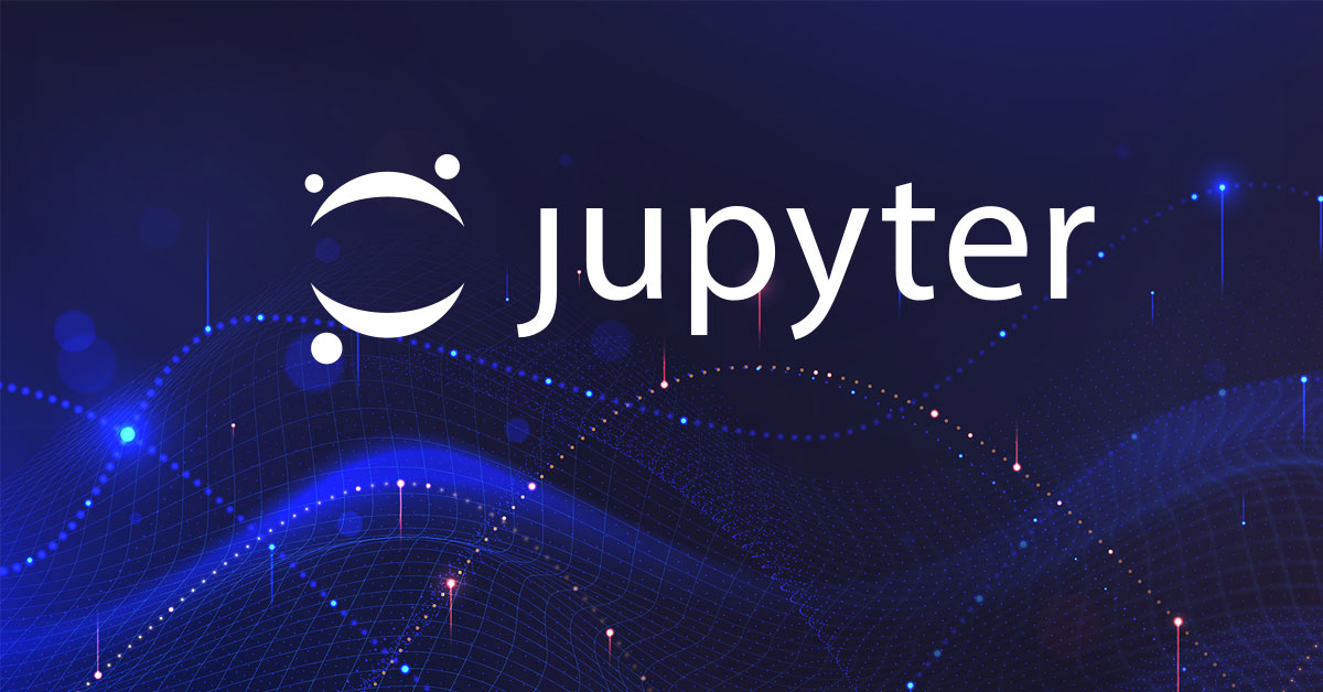 Abstract data science mesh and data points with Jupyter logo overlaid. 